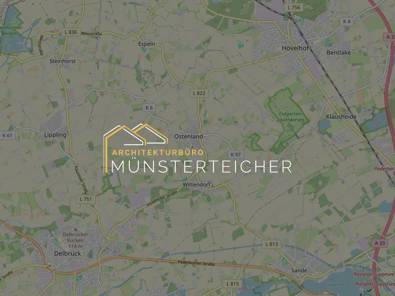 Umgebungskarte mit dem Architekturbüro Münsterteicher Logo